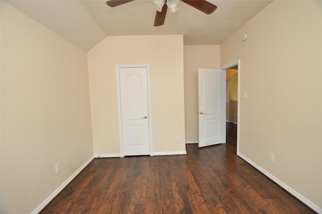 9210 Hidden Lake E Lake E, Magnolia, TX 77354 - unfurnished bedroom with ceiling fan, lofted ceiling, baseboards, and dark wood-style floors