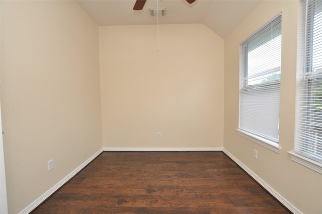 9210 Hidden Lake E Lake E, Magnolia, TX 77354 - empty room featuring a ceiling fan, baseboards, visible vents, and dark wood-type flooring