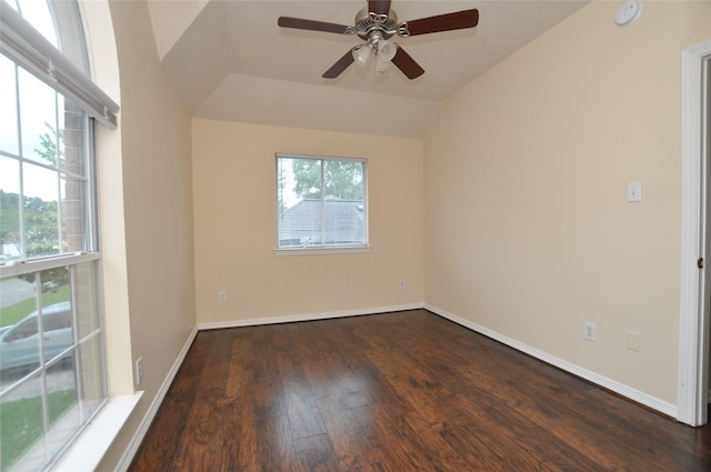9210 Hidden Lake E Lake E, Magnolia, TX 77354 - unfurnished room with a wealth of natural light, vaulted ceiling, wood finished floors, and a ceiling fan
