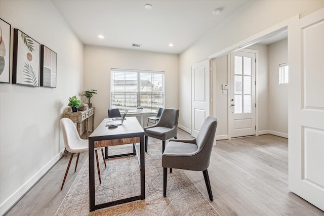 office space featuring light hardwood / wood-style flooring