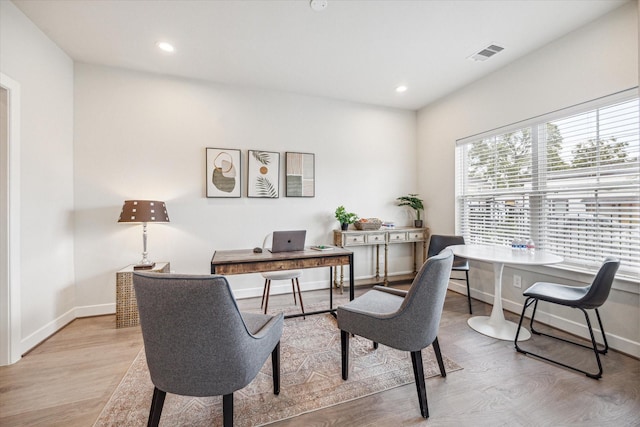 home office featuring light wood-type flooring