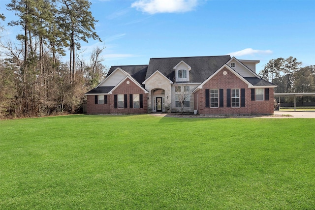 view of front of house featuring a carport and a front lawn