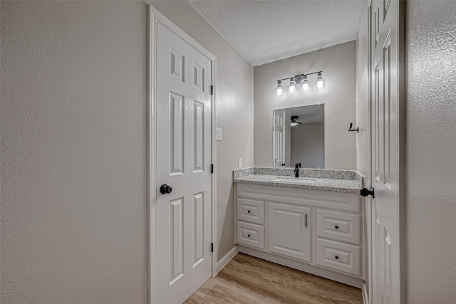 bathroom with vanity and hardwood / wood-style floors