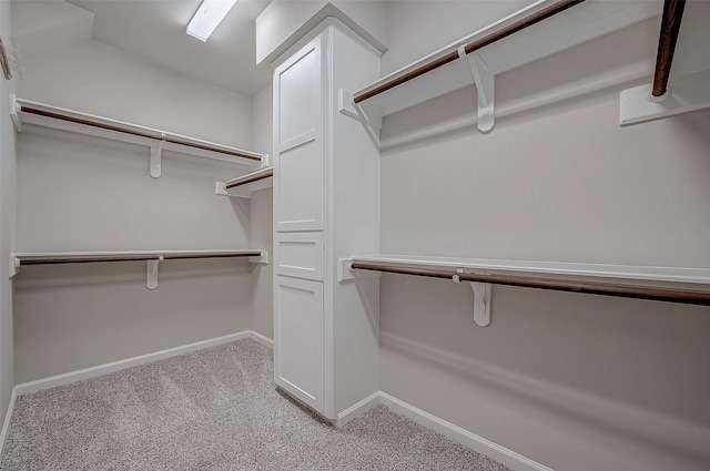 spacious closet featuring light colored carpet