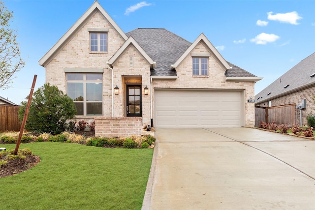 view of front of house with a garage and a front yard