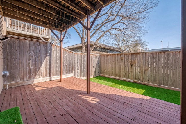 wooden deck featuring a fenced backyard