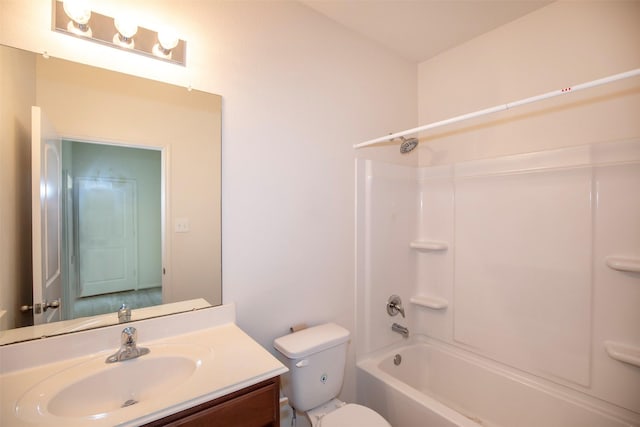 full bathroom with shower / washtub combination, toilet, and vanity