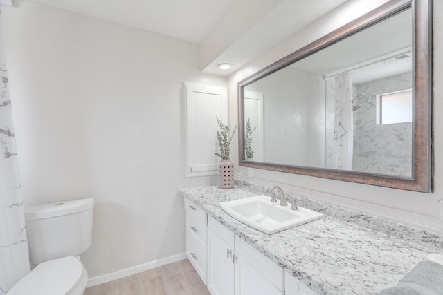 bathroom featuring vanity, toilet, and wood-type flooring