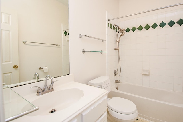 full bathroom with vanity, toilet, and tiled shower / bath combo