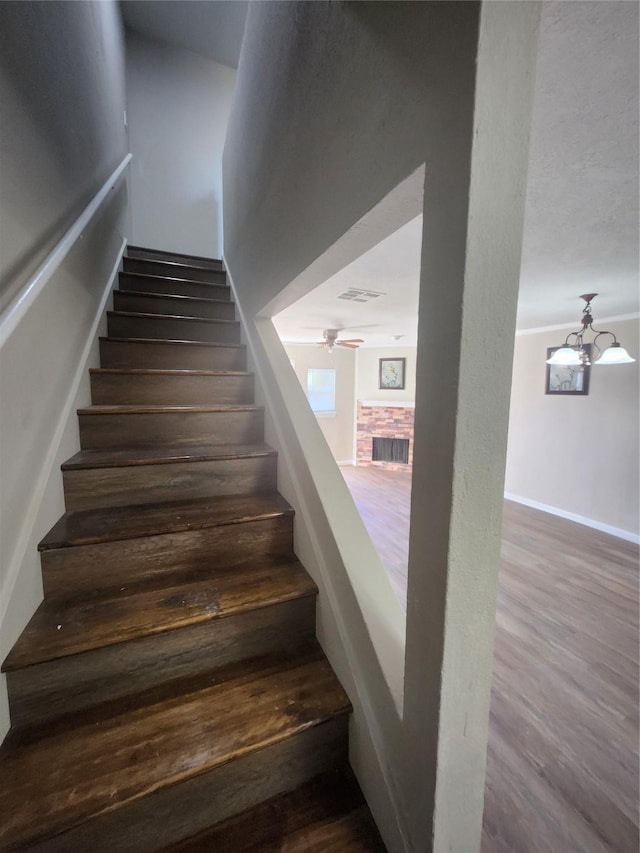 staircase with hardwood / wood-style floors