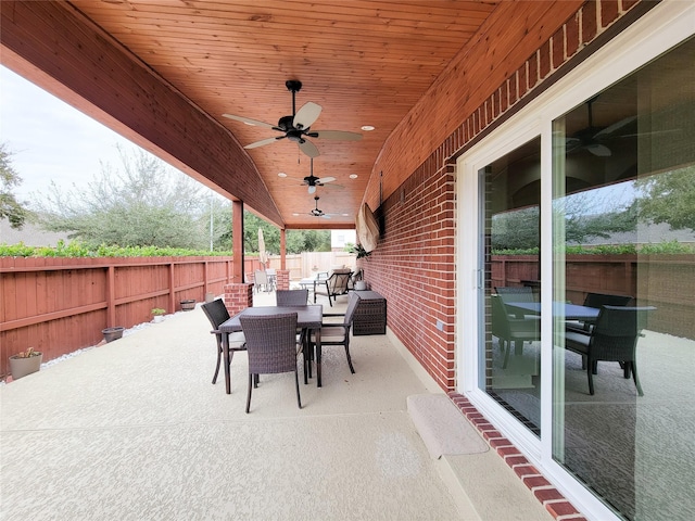 view of patio featuring ceiling fan