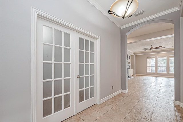 corridor featuring ornamental molding