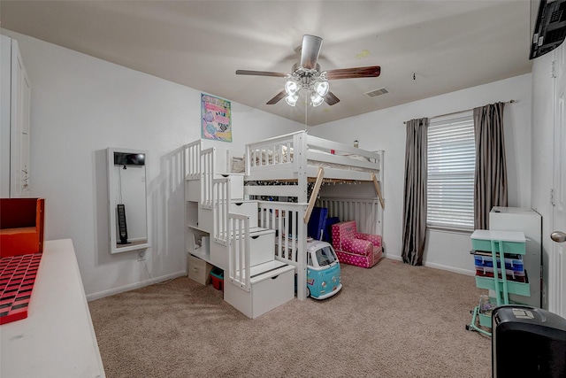 bedroom featuring carpet, visible vents, and baseboards