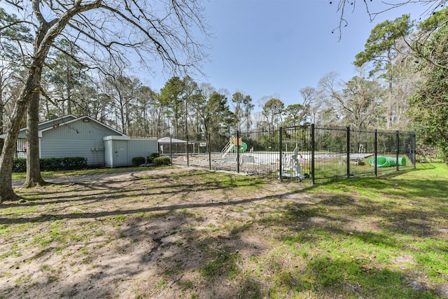 view of yard with a playground