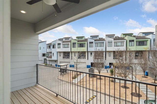 balcony featuring central AC and ceiling fan