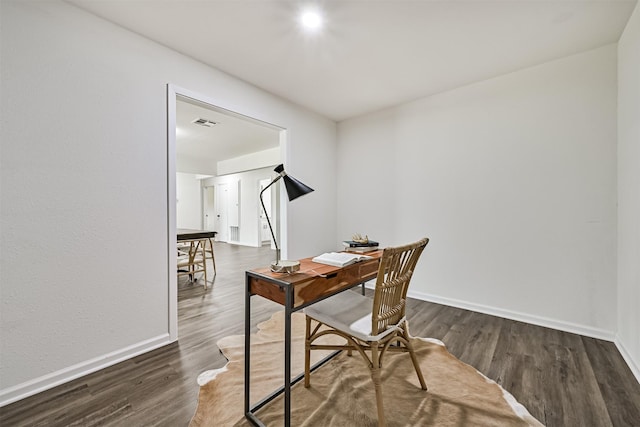 office area with dark hardwood / wood-style floors