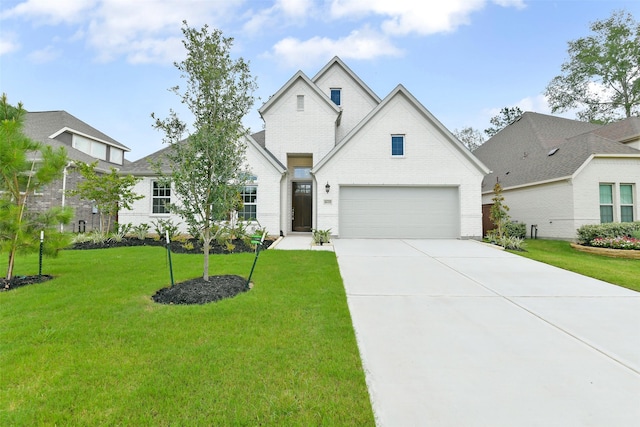 16119 Rustling Woods Rd, Conroe, TX 77302 - view of front facade with brick siding, driveway, and a front lawn