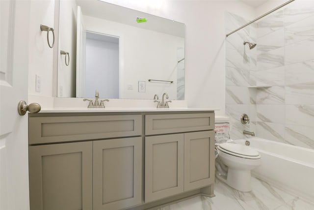 16119 Rustling Woods Rd, Conroe, TX 77302 - bathroom with vanity, marble finish floors, and tub / shower combination
