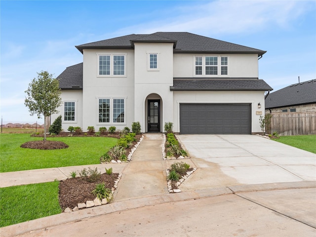10903 Providence Ct, Missouri City, TX 77459 - view of front of home featuring driveway, a garage, stucco siding, and roof with shingles