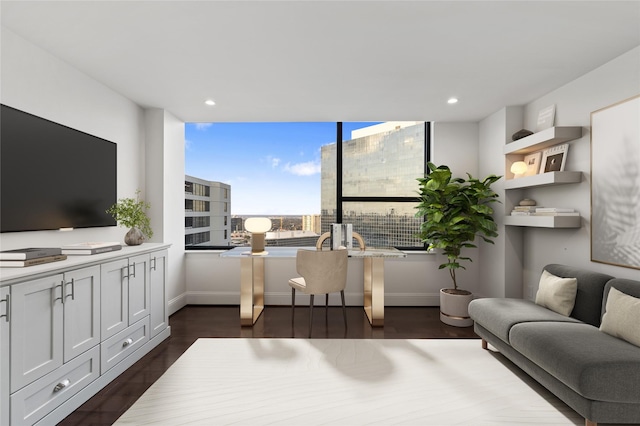 living room with dark hardwood / wood-style floors