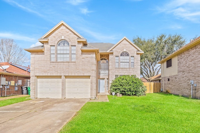 front facade with a garage and a front yard