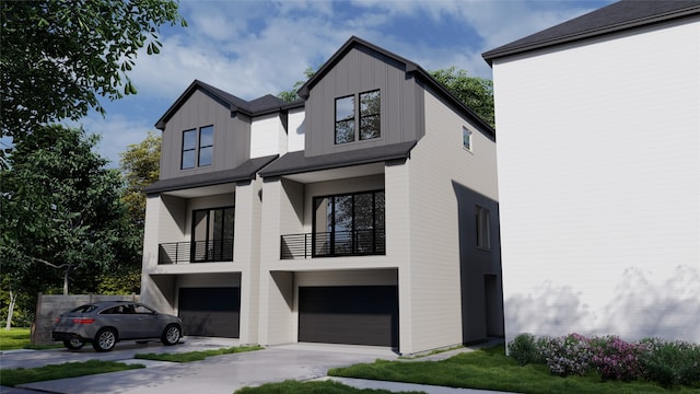 view of front of house with a balcony and a garage