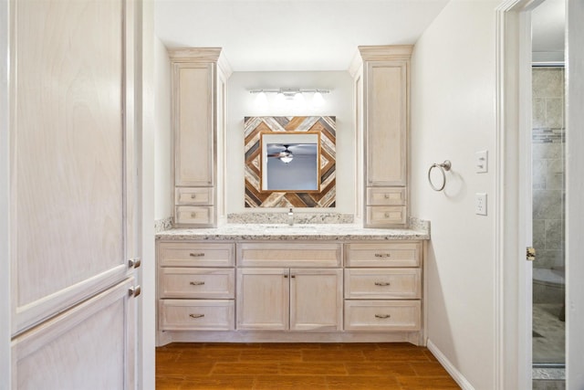 bathroom featuring vanity and wood-type flooring