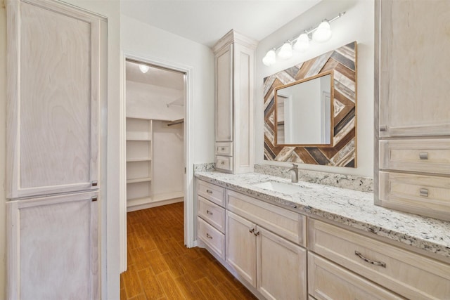 bathroom featuring hardwood / wood-style floors and vanity