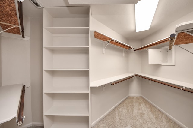 spacious closet featuring light colored carpet