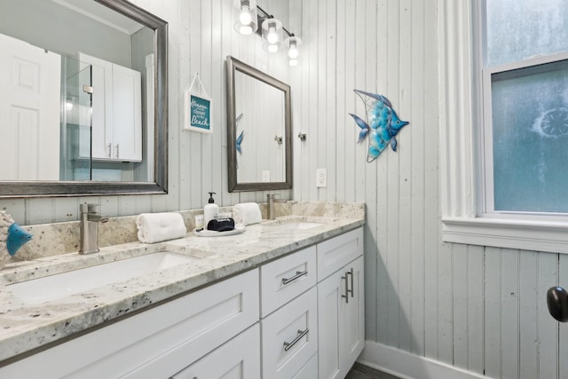 full bathroom with double vanity, a wealth of natural light, and a sink