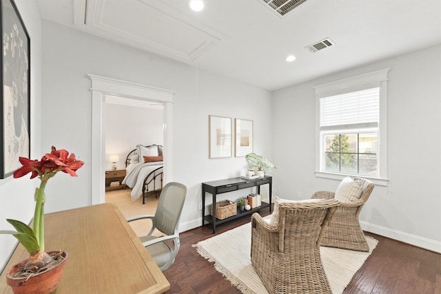 office area with dark wood-type flooring