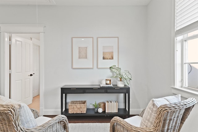 sitting room with hardwood / wood-style floors