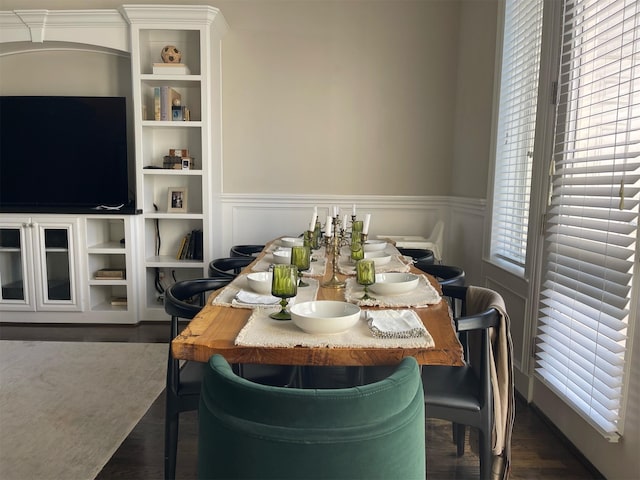 dining room with dark wood-type flooring