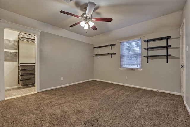 unfurnished bedroom with ceiling fan and carpet floors