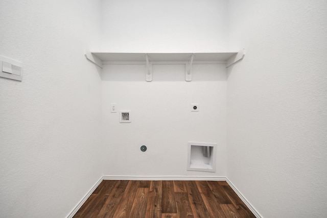 laundry room with hookup for a washing machine, dark wood-type flooring, and hookup for an electric dryer