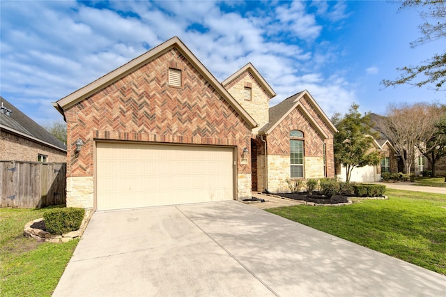 view of front property with a garage and a front yard