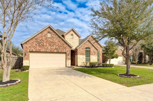 view of front of property with a garage and a front yard