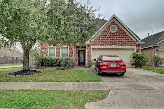 view of front facade with a garage and a front lawn