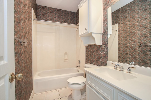 full bathroom featuring tile patterned flooring, vanity, tub / shower combination, and toilet