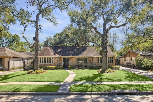 single story home with a front lawn