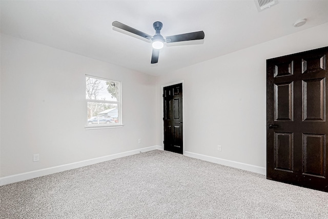 unfurnished bedroom with carpet floors and ceiling fan