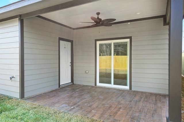 view of patio / terrace featuring a wooden deck and ceiling fan