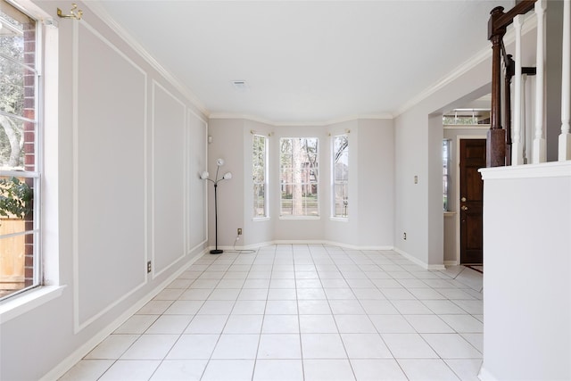 tiled empty room with ornamental molding