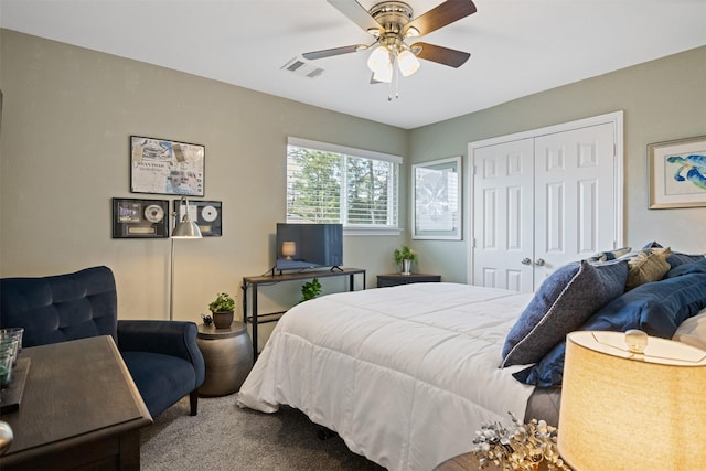 bedroom featuring a closet and ceiling fan