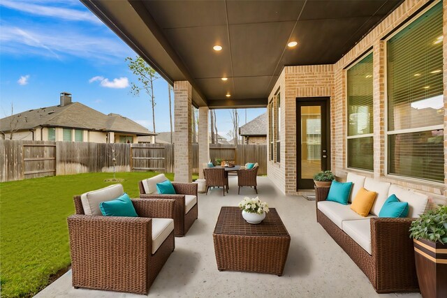 view of patio / terrace with a fenced backyard and an outdoor hangout area