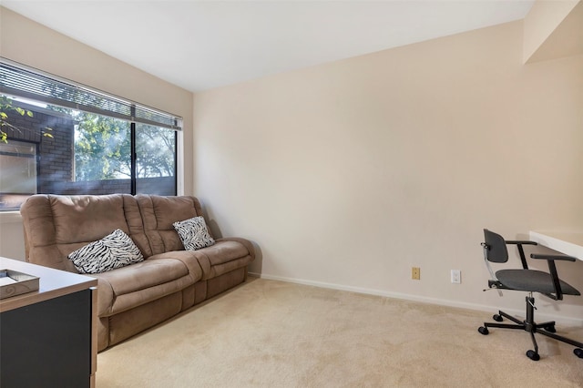 living room featuring light carpet