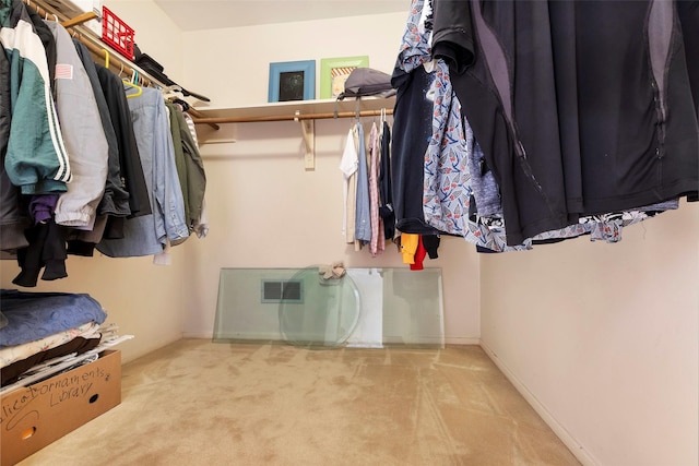 spacious closet featuring light carpet