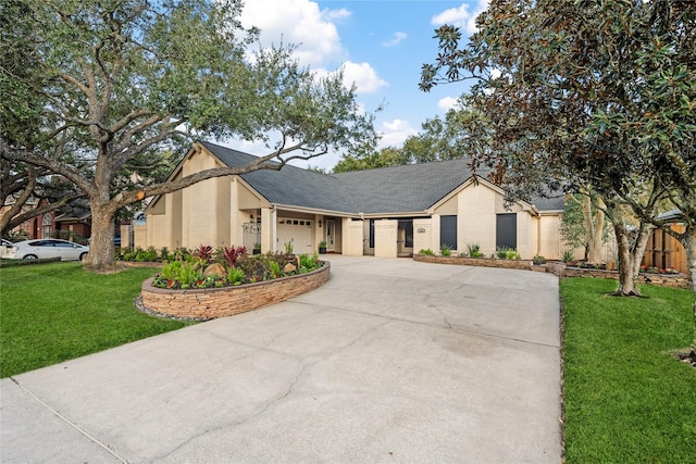 view of front of house with a garage and a front yard