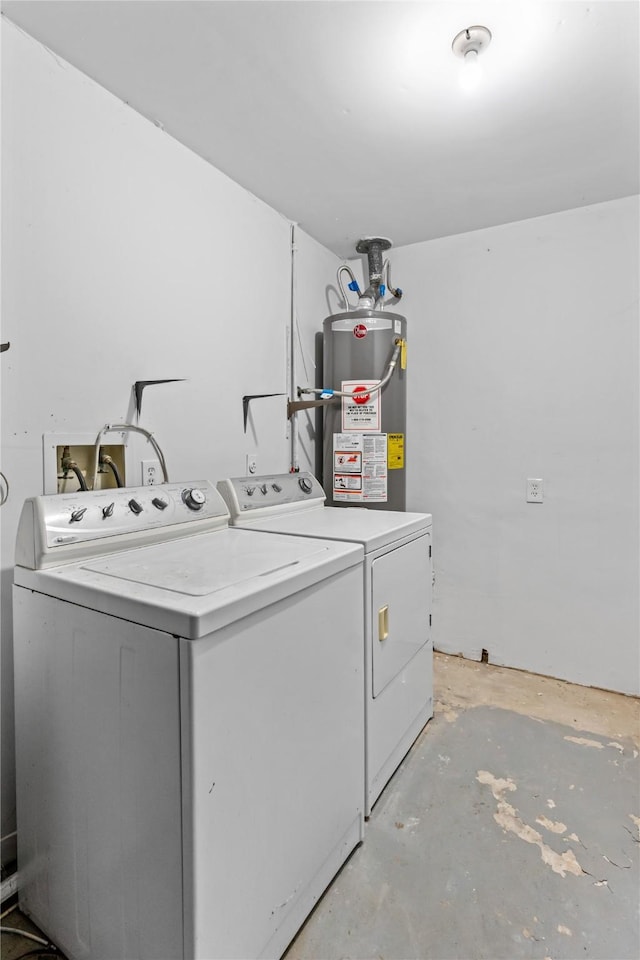 washroom with independent washer and dryer and water heater