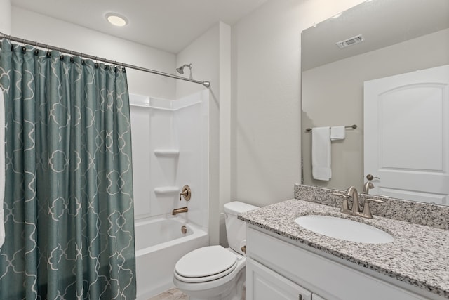 full bathroom featuring vanity, toilet, and shower / bath combo with shower curtain